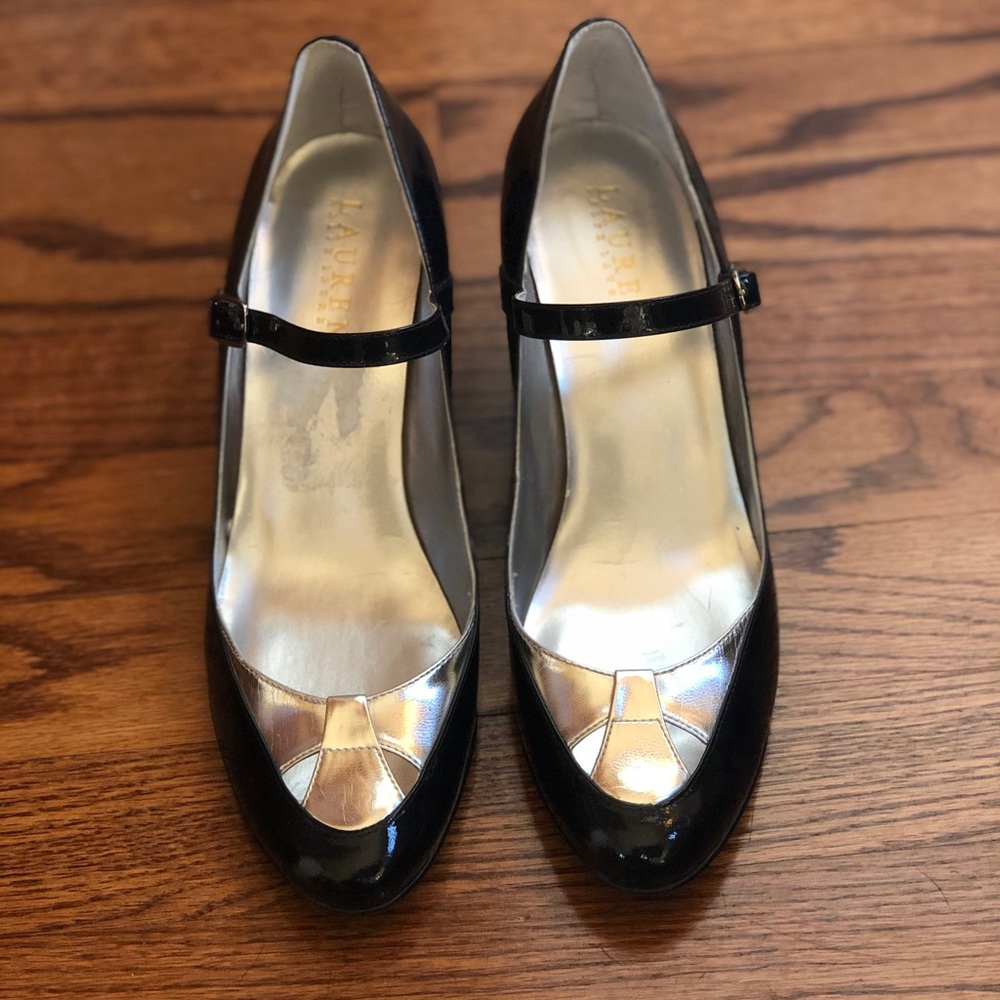 Lauren Ralph Lauren SZ8 Navy/Silver Patent Wedge